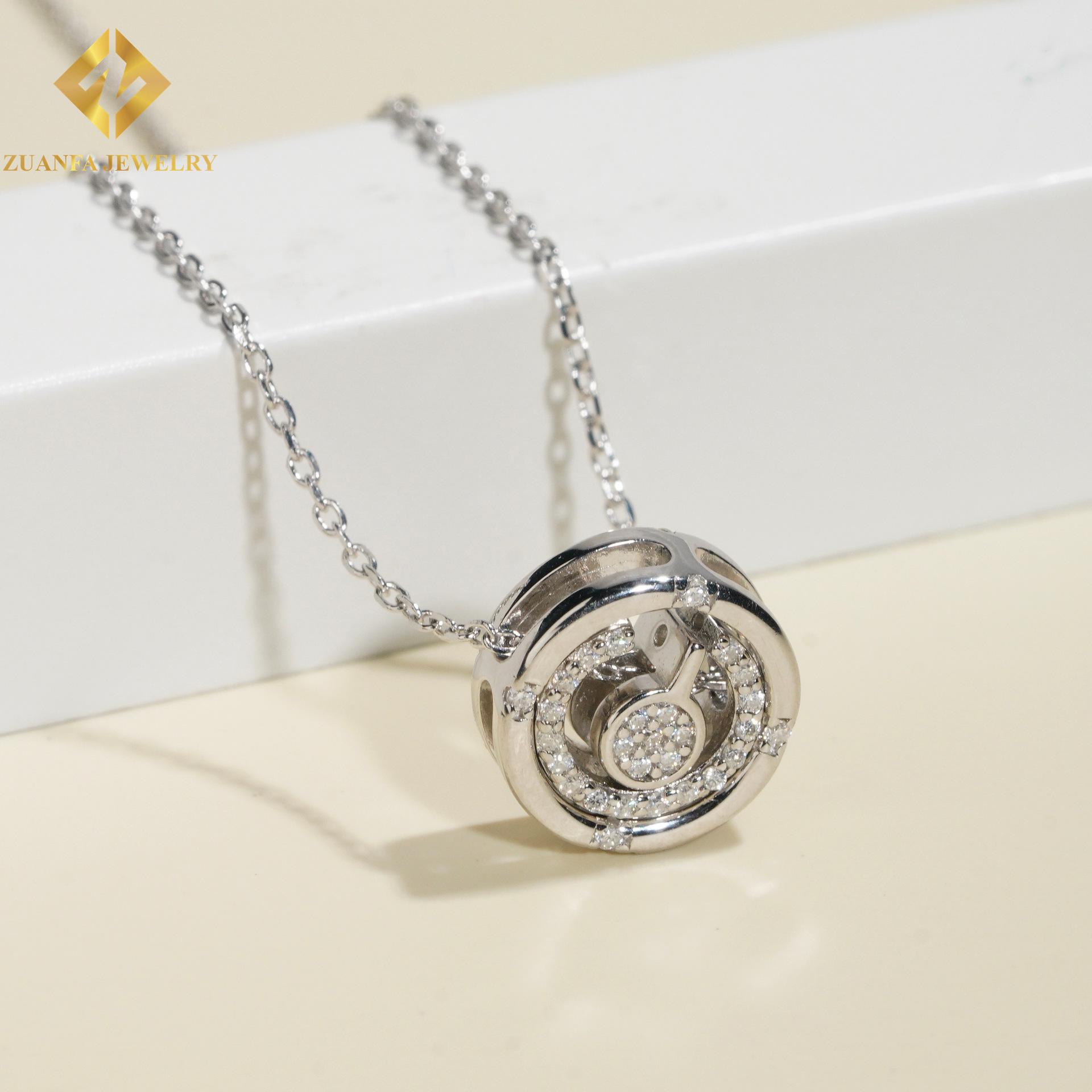 European Exclusive High-End Moissanite Circle Necklace 925 Silver платиновый