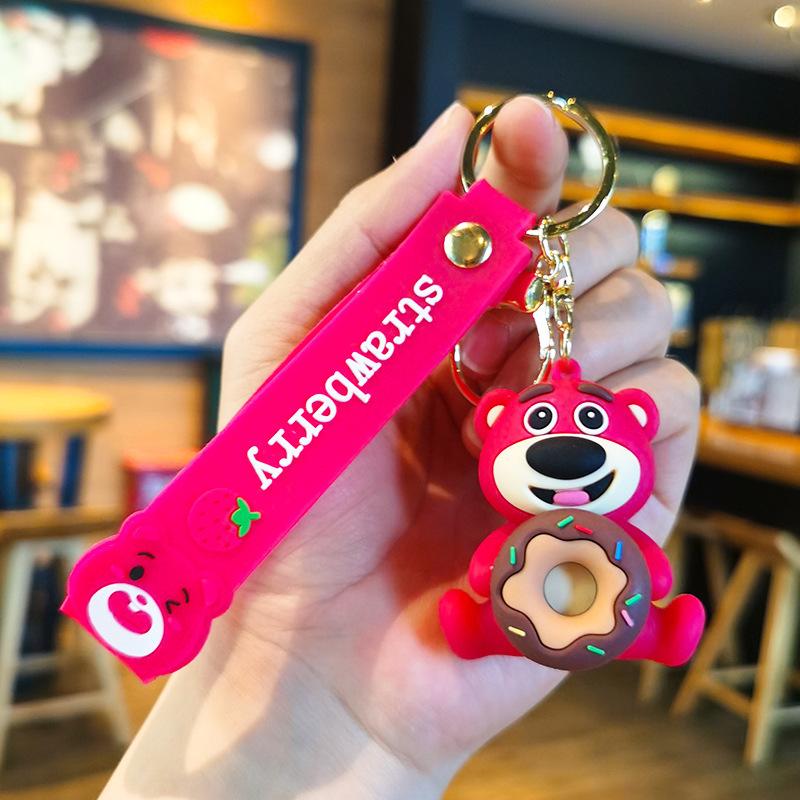Strawberry Bear Keychain Internet Celebrity Doll Keychain Exquisite Car Children's Day Keychain Ring Toys Anime Cartoon Frind