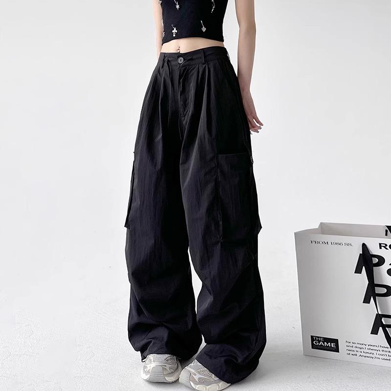 Women's 2025 American Retro Wide-Leg Parachute Cargo Pants - Quick-Dry, High-Waisted, Loose Fit
