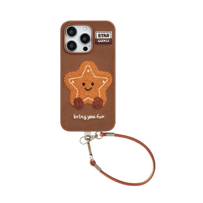 Embroidered Plush Star Case for iPhone 17/16 Pro Max/15/14 - Brown, Autumn/Winter Edition