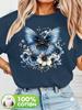 Women's 100% Floral ; Butterfly Graphic Print T-Shirt - Li
