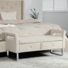 Velvet Storage Stool with Armrests for Living Room, Entryway and Bedroom, Beige