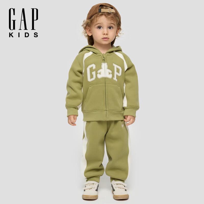 Gap Boys' Velvet Hooded Sweatshirt with Logo Appliqué