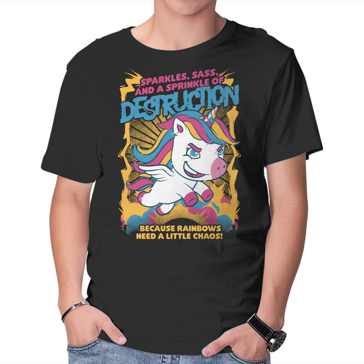 Unisex Crew Neck T-Shirt Unicorn Rainbows Destruction Graphic Short Sleeve Casual Tee M
