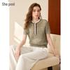 Top a Maniche Corte in Maglia Color Block con Intreccio Vuoto da Donna