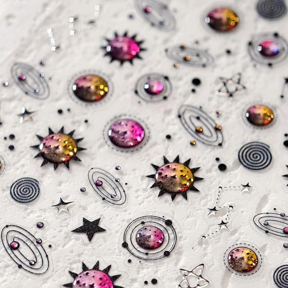 Colorful Five-pointed Star Gird Polka Dot Line Bowknot Cherry 5D Shiny Nail Art Stickers Self Adhesive Decoration Manicure Decal