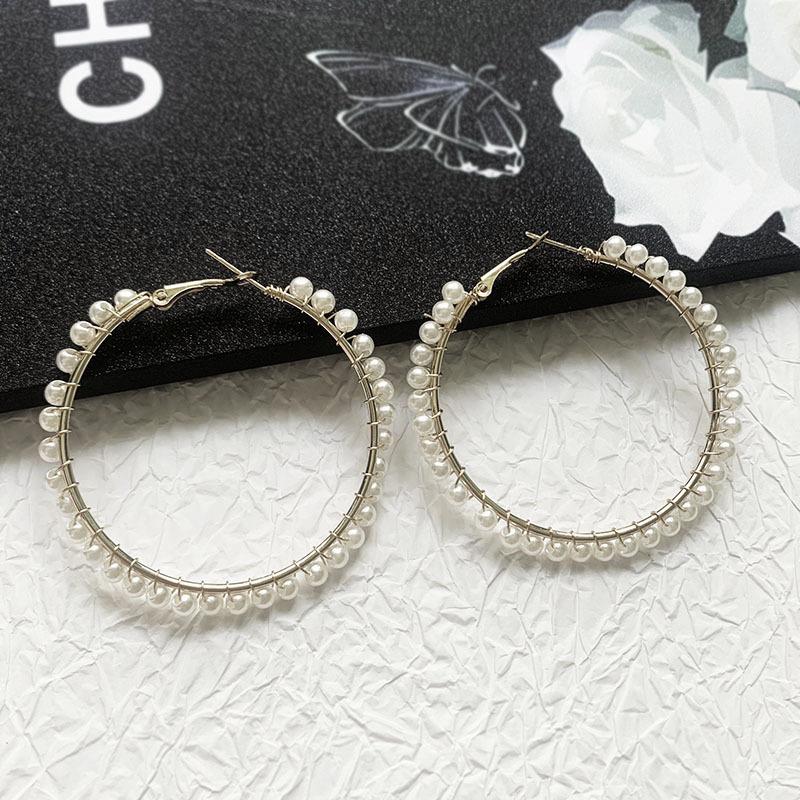 Oversize Exaggerated Women's Hoop Earrings Mini Pearl Beads Loop Earrings for Female Bohemian Ear Decoration Female Ear JewelryGood product