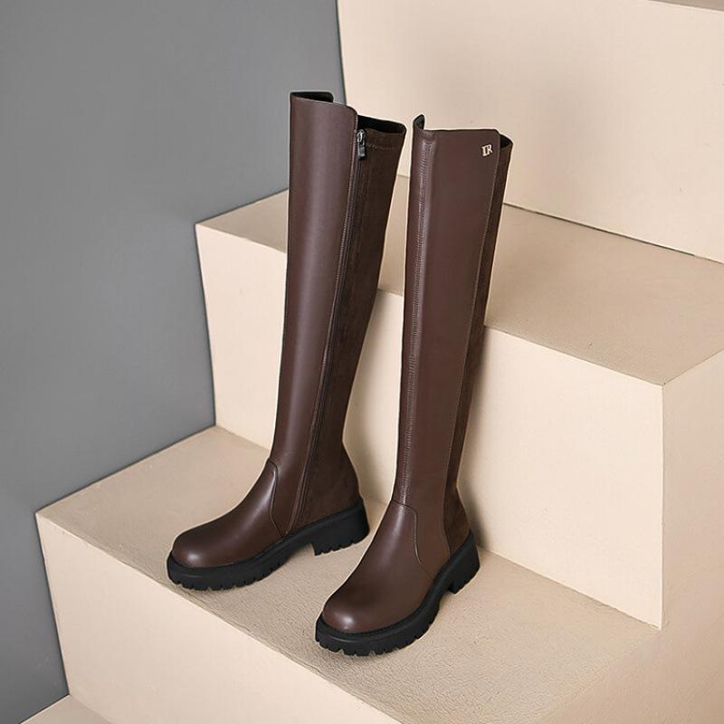Autumn and winter European and American large-size women's boots thick-soled non-slip medium heel comfortable square heel knee boots women's new wome