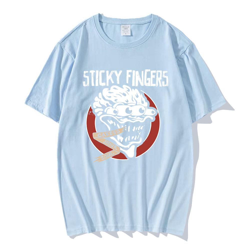 CARESS YOUR SOUL RINGER TEE Rock Band Sticky Fingers STI FI Tshirts Short Sleeve Cotton Male T-shirt Graphic Print T Shirt Mens