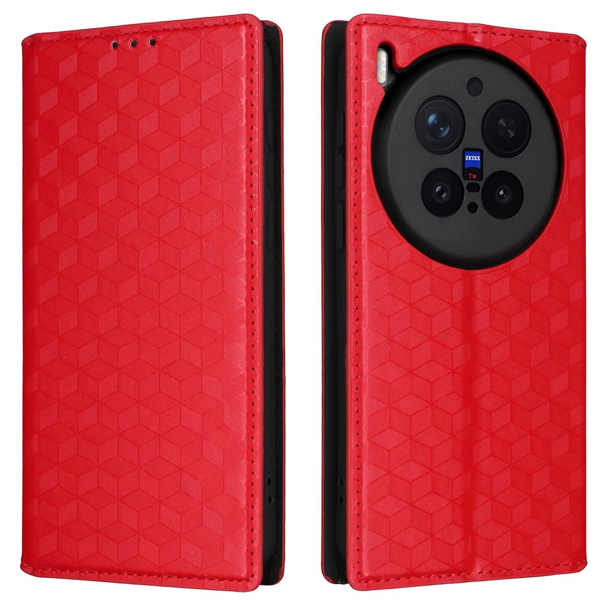 

For vivo X300 Pro 5G Case Wallet Rhombus Imprinted PU Leather Phone Cover