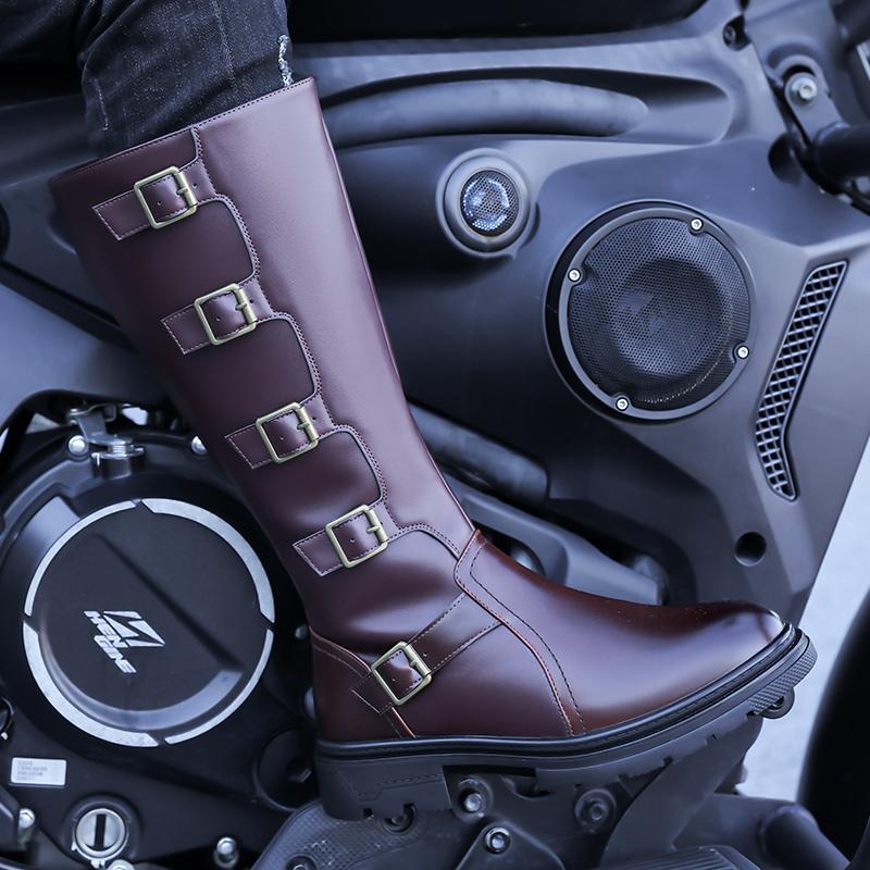 Stivali da Motociclista da Uomo Stivali Western Stivali da Jockey Neri Casual Marrone Stile Stradale Stivali Alti Cool Taglie Forti