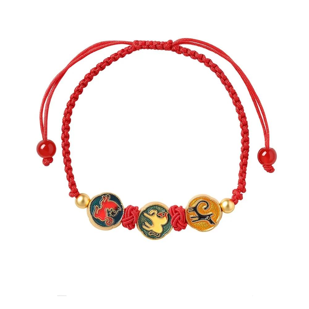 Hand-woven Zodiac Horse Bracelet Calabash Year of The Horse Good Lucky Bracelet Bead Jewelry Accessories Chinese Red Handrope