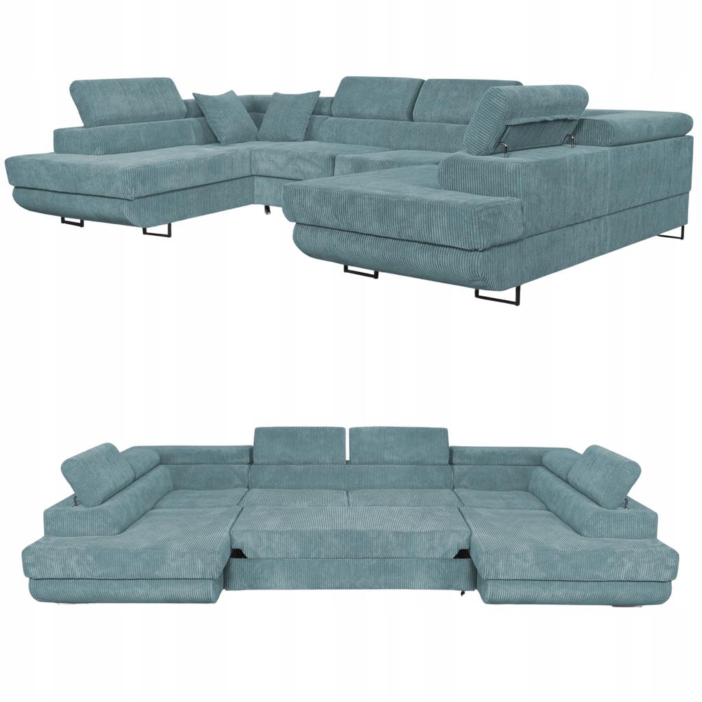 U-shaped Corner Sofa Bed, Extendable F. Savio Family Sleep Furniture J Green Corduroy