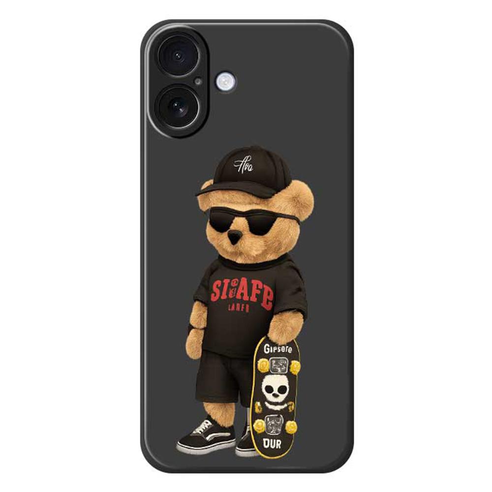 For iPhone 17 Case Cool Bear Pattern Printing Straight Edge TPU Phone Back Cover