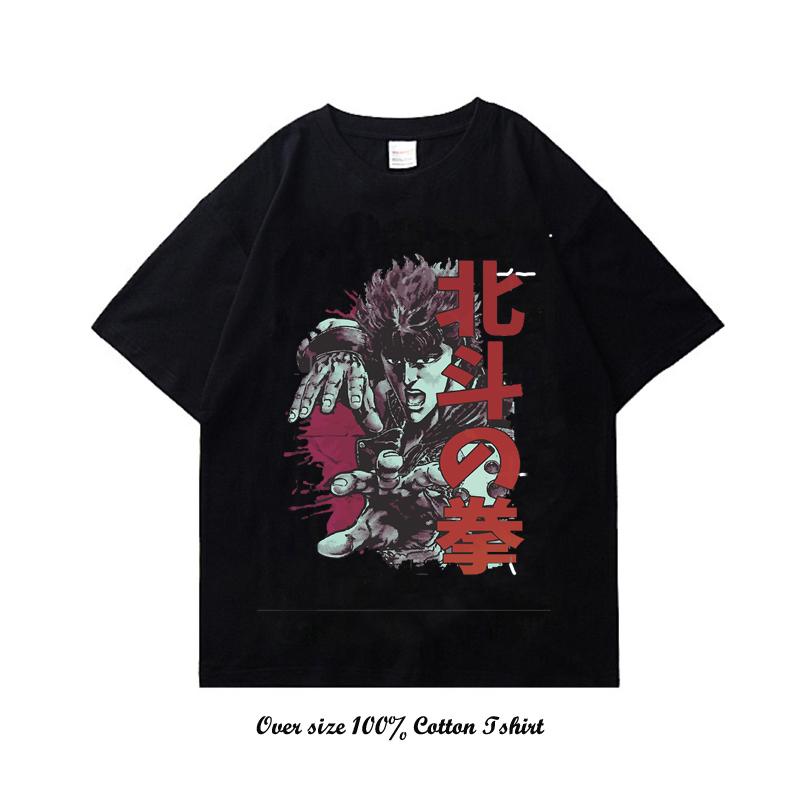Pěst Hvězdy Severu Černé Hip-Hopové Harajuku Streetwearové Tričko s Potiskem Japonského Anime Bavlněné Ležérní Tričko Letní s Krátkým Rukávem