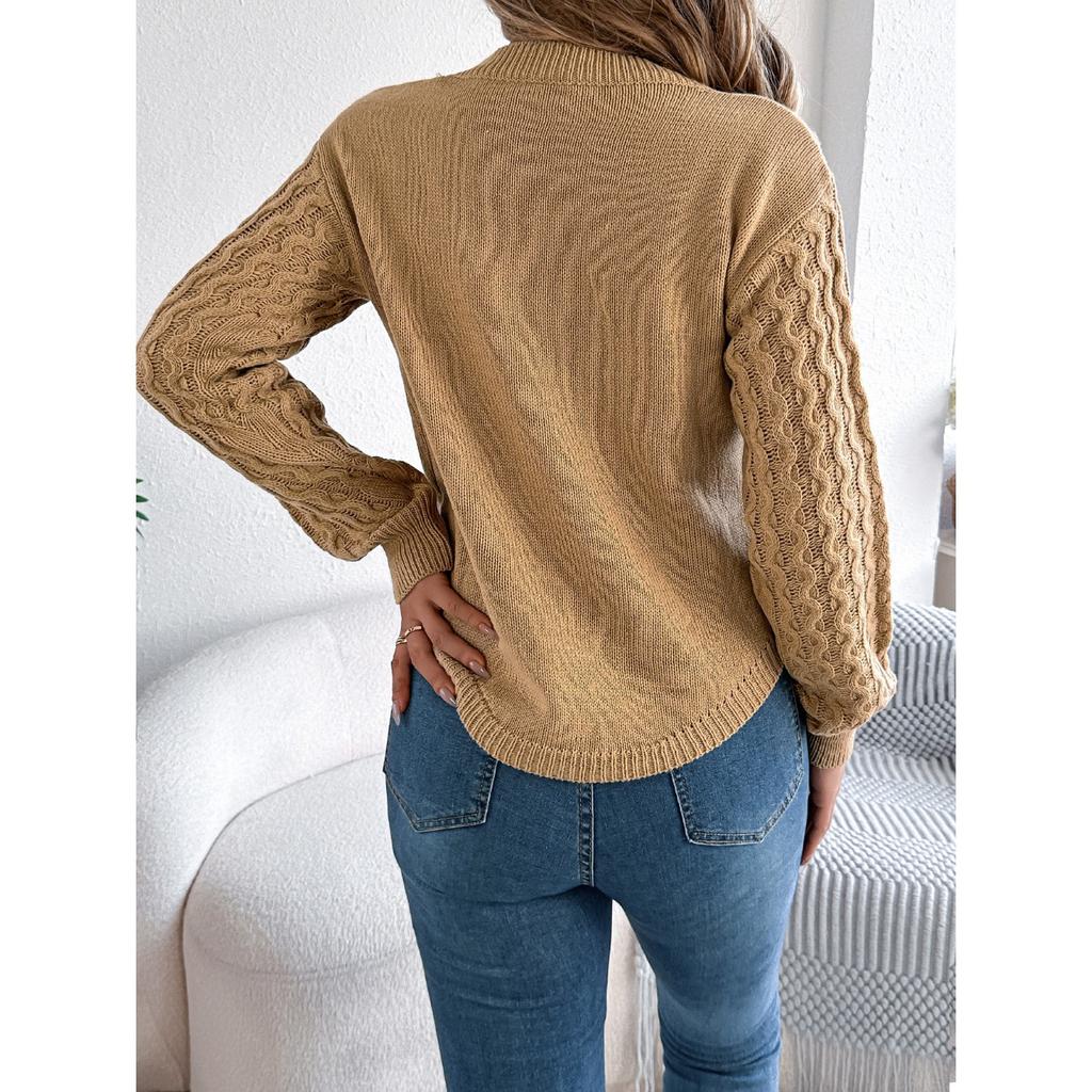 HNXC Autumn and Winter Casual Solid Color Twisted Lantern Sleeve Irregular Pullover Sweater Women's Wear