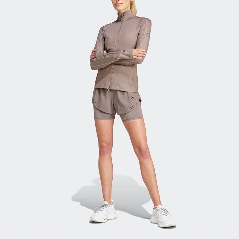 Adidas Truepurpose 2-In-1 Shorts Solid Color Logo Print Quick-Dry Fitness Sports Shorts Women Shorts Earth-Brown Gray IT8224