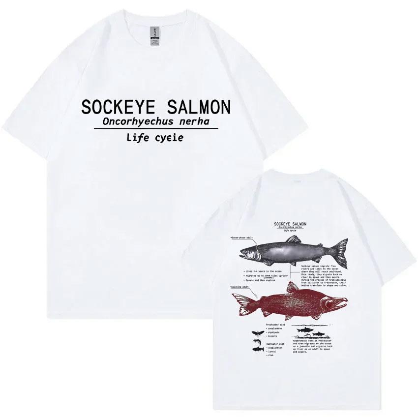 Funny Sockeye Salmon Anatomy Graphic Tshirt Unisex Casual Oversized Short Sleeve T Shirts Unisexs Vintage Pure Cotton Tshirts S