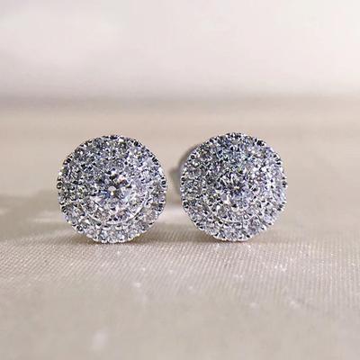 Huitan Micro Paved CZ Round Shaped Stud Earrings for Women Simple Delicate Earrings Fashion Versatile Female Jewelry