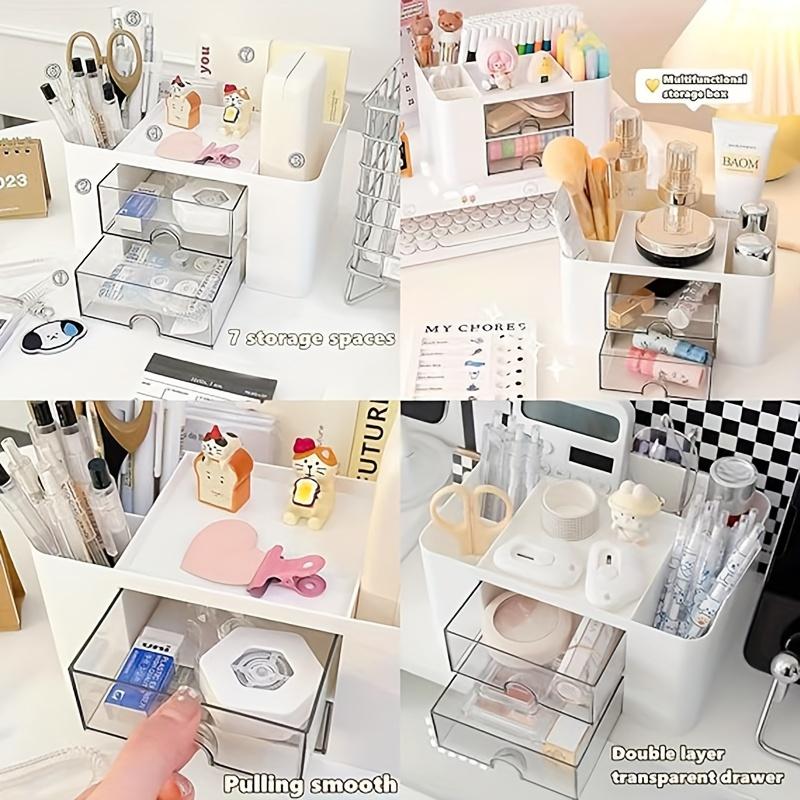 1pc Two-Tone Creative Multi-purpose Stationery Storage Box, Desk Holder For Office Storage