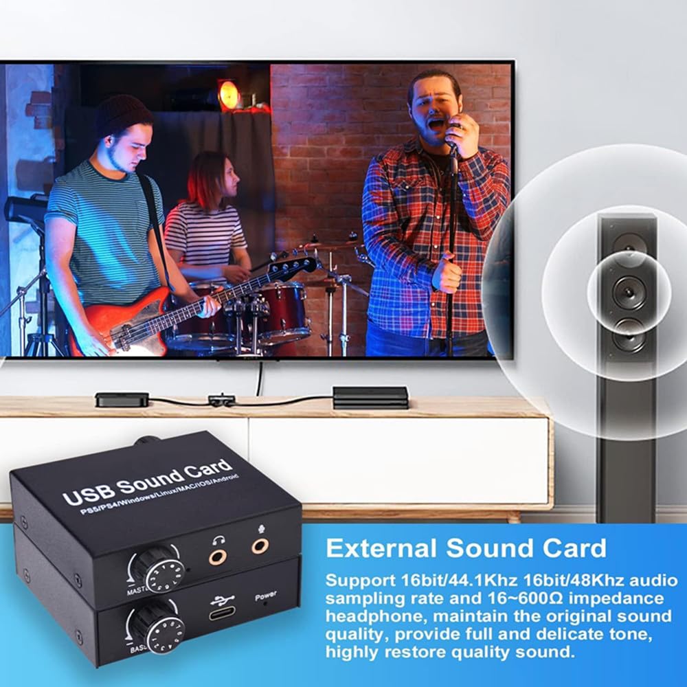 H.May 2.0 USB Sound Card, 3.5mm Port, USB Driver Free Audible Sound, Compatible with PS5, Computers, Pads, Smartphones, Etc. External Constant Top