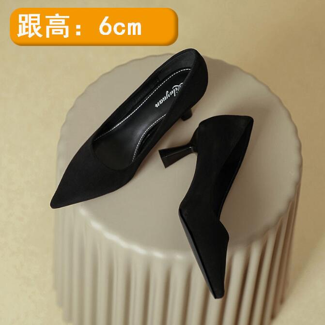 Woman's High Heels Black New Suede Leather Pointed Toe Women's Business Wedding Office Shoes 4cm 6cm