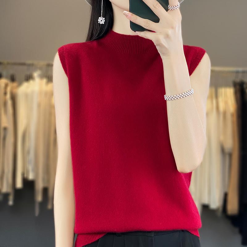 Women Tank 100% Wool Sleeveless MODERN NEW SAGA Spring Autumn T-shirt Turtleneck Knit Wool Top Soft Basic Vest Female