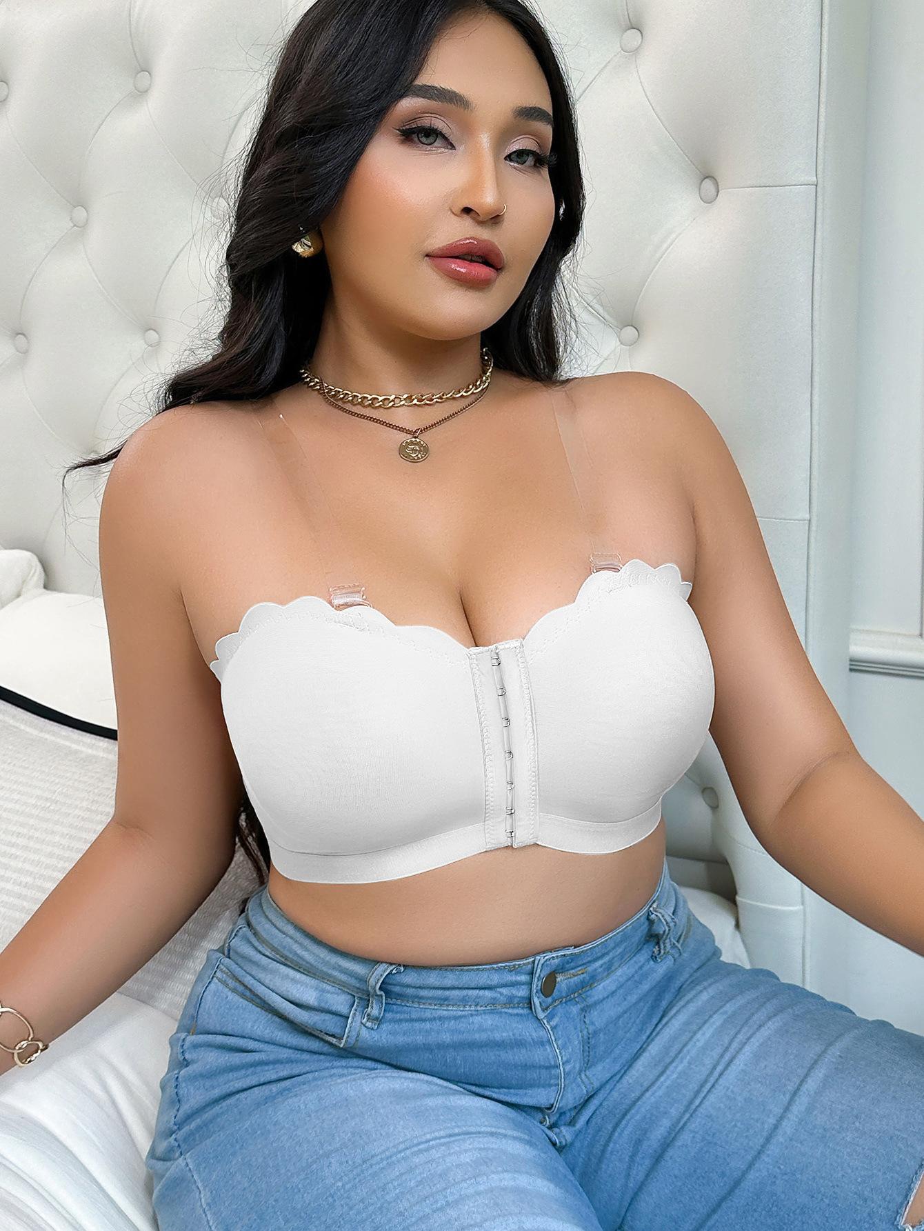 

Invisible Strapless Tube Top Underwear Solid Color Simple Comfortable Breathable Large Size Bra L білий