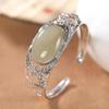 Pulseras huecas de flor de jade Hetian natural con incrustaciones vintage para mujer, joyería elegante de estilo étnico para boda y compromiso