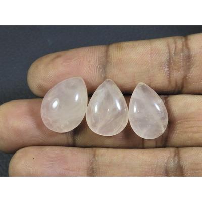 13X18MM Natural Rose Quartz Pear Cabochon Loose Gemstone 3 Pcs Lot 32Cts. A-333