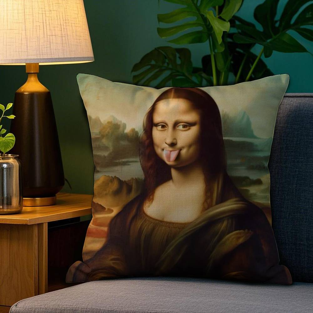 Modern Art Funny Mona Lisa Pillow Case Plush Fabric Soft Double Sided Print Sofa Cushion Cover Throw Pillow Covers