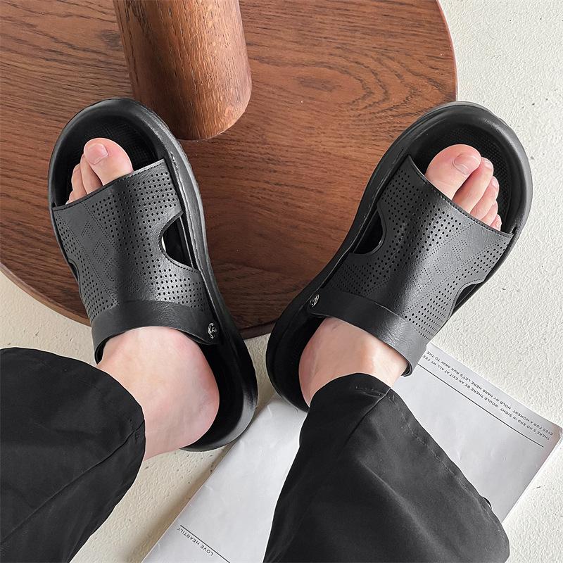 

Новые летние универсальные нескользящие тапочки дышащая пляжная обувь модные сандалии на толстой подошве износостойкие 651201 черный-J 38 чёрный