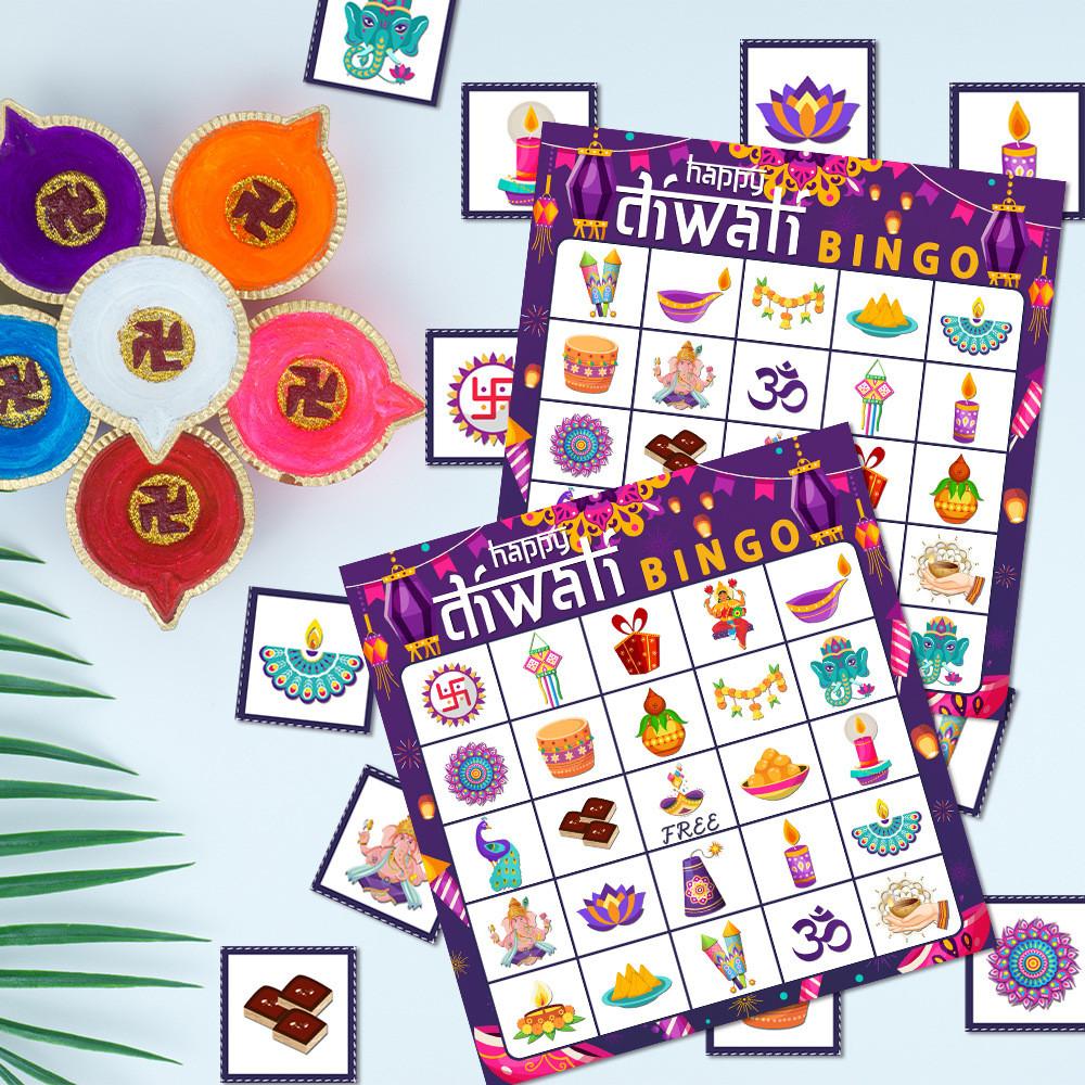 India In Diwali Festival Bingo Card Game Set With Stickers Call Supplies Cards