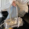 Bow Ribbon Silver PU Shoulder Bag Solid Color Cylinder Underarm Bags French Stick Handbag  Work