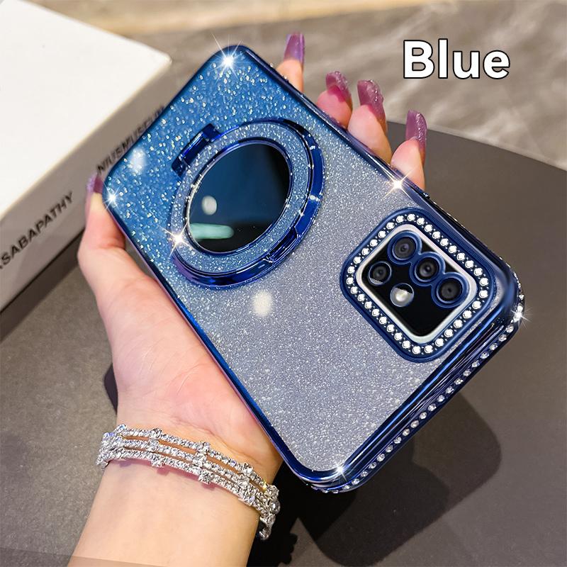 Diamond Glitter Magsafe Mirror Magnetic Holder Case For Samsung Galaxy A21S A31 A51 4G A50 A02S A03S A04 A03 Silicone Cover