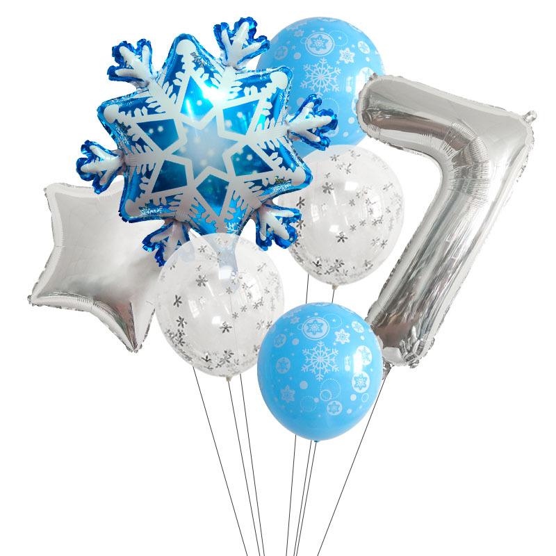 1 Set Snowflake Decor Party Supplies Snow Latex Balloon Number Sliver Foil Balloon For Kids Birthday Summer Winter Decorations