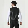 Men's PU Leather Vest V-Neck Single-breasted Slim-fit Casual Leather Vest Fashion Trend Men's Jacket