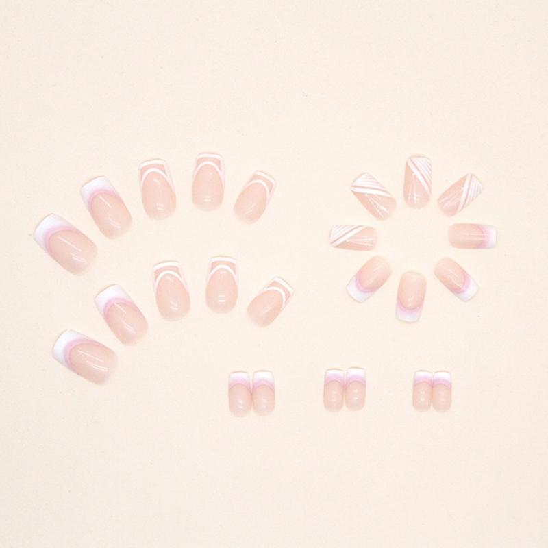24Pcs Long Press On Nail  Coffin French Fake Nail  Tip Gradient Acrylic Nail  Glossy False Nail  for Women Girls