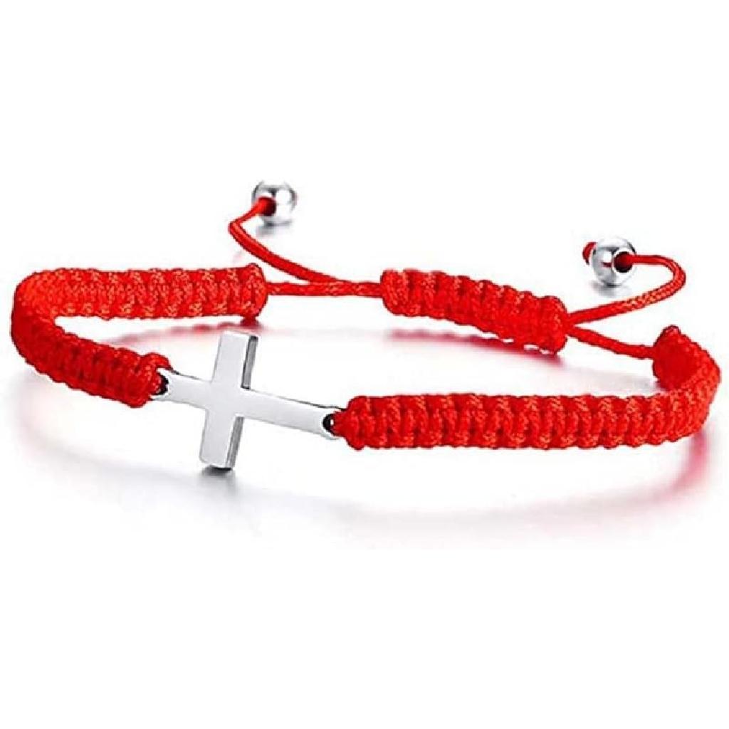 Fuqimanman2020 Red Black Cross String Bracelets Adjustable Cord Thread Stainless Steel Handmade Wish Lucky Protection Amuleat Prayer Religious