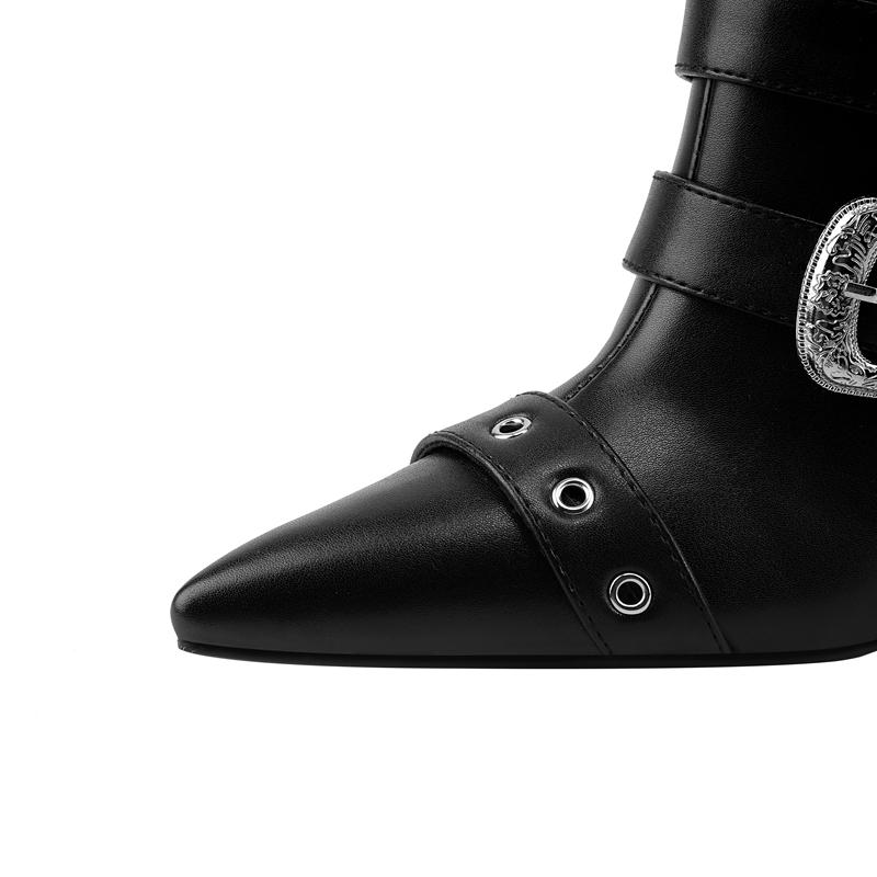 Fashion Women's new autumn and winter pointed metal belt buckle zipper high-heeled plus size and calf fashion runway short boots