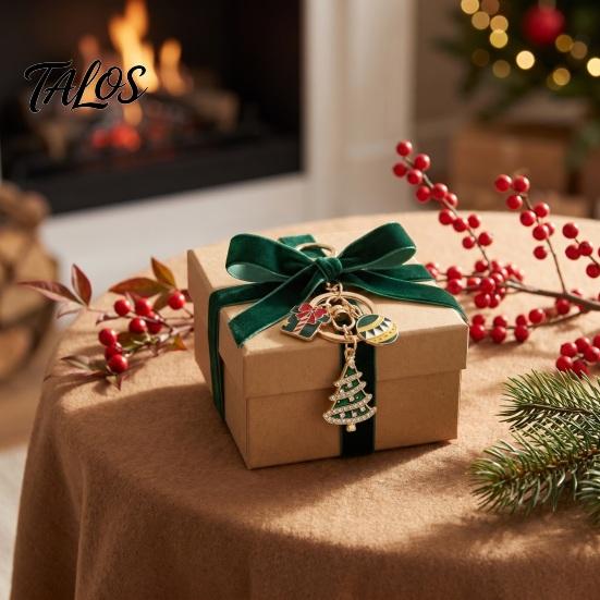 Christmas Ornament Santa Tree Snowman Keychain, Golden Plated Zinc Alloy Holiday Theme Keychain Handbags Decorative Accessory with Lobster Clasp Charm
