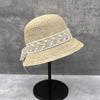 Lace Bow Short Brim Raffia Sunscreen Hat Women'S Hand Knitted Bucket Hat Summer Outing Sunshade Straw Hat
