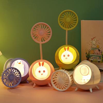 Desk Lamp Small Fan with Adjustable Bendable Pole Stable Base Quiet Motor Cartoon Chick Rabbit Design Dorm Room Fan Light