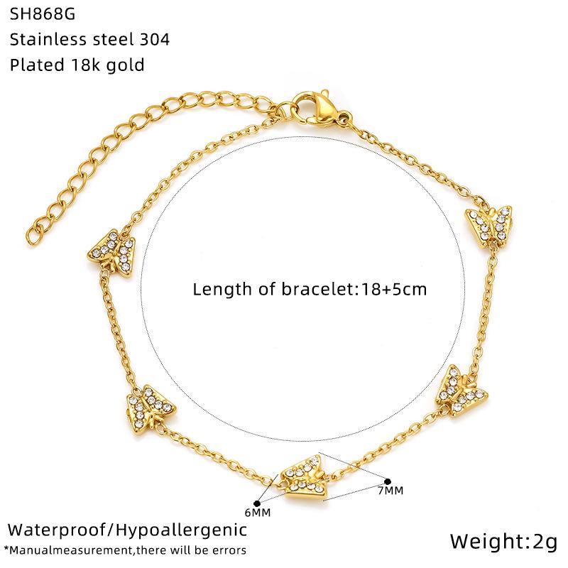 Trade Light Luxury High-End Stainless Steel Bracelet Women'S Zircon Personalized Love Butterfly Gold-Plated Jewelry