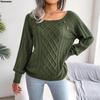 Womens Autumn Winter Cable Knit Sweater Solid Color Square Neck Buttons Long Sleeve Ribbed Knitted Pullover Loose Jumpers Tops