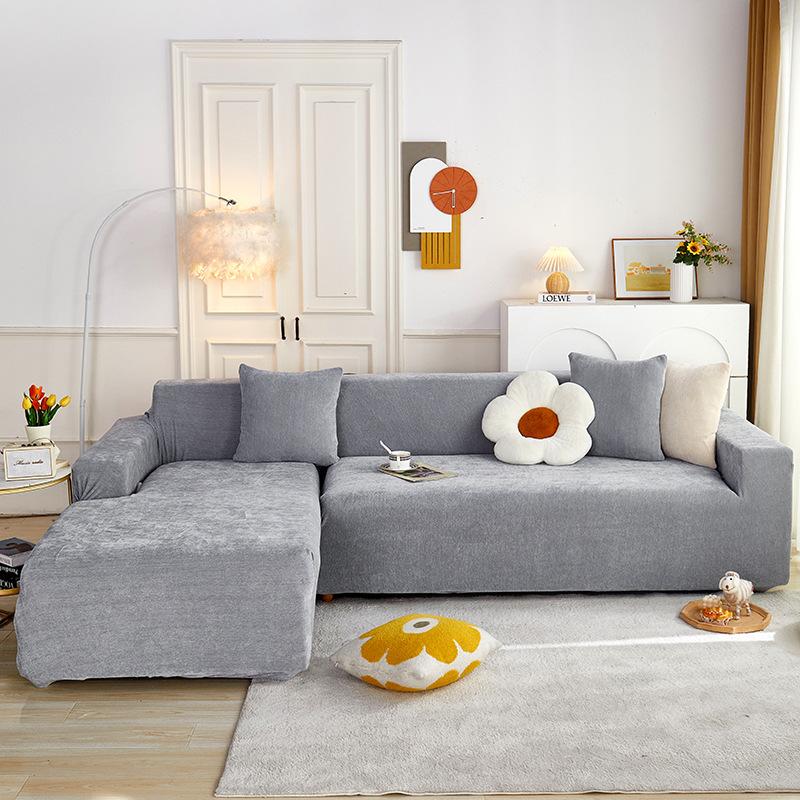 Fluwelen Bankhoezen Elastische Bankhoes Verdikken Stretch Slipcover voor Woonkamer 2/3 Zits Fauteuil L-vormige Bankhoes