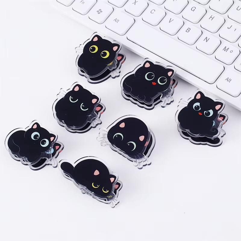 7Pcs Cute Cartoon Cat Pp Clip Acrylic Double-Sided High-Definition Pattern Paper Clip Stationery Supplies