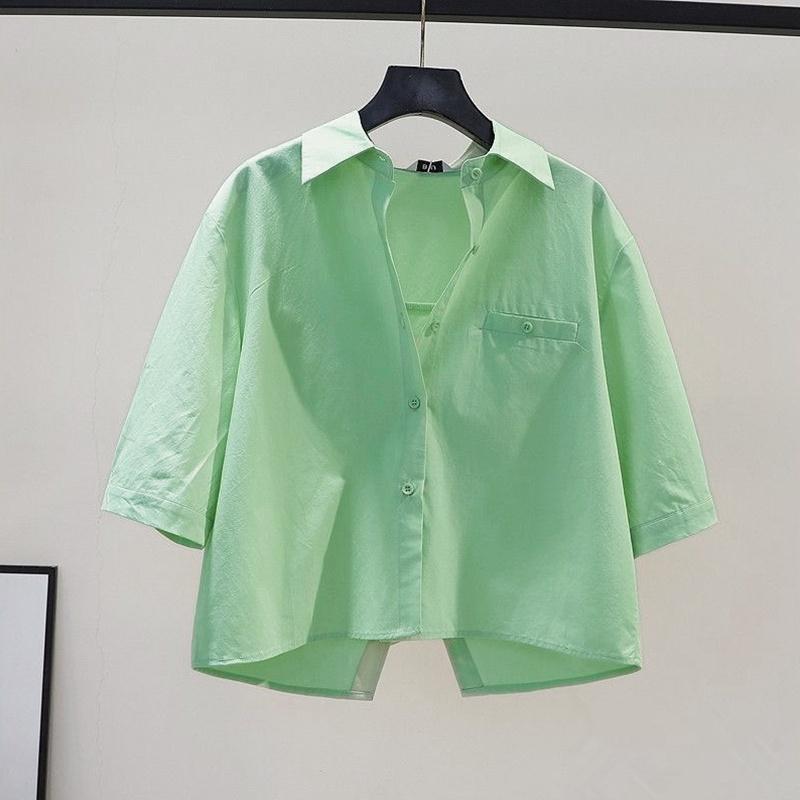 

Spring Office Lady s White Shirts Casual Chic Korean Women s Shirts Blouses Short Sleeve Preppy Style Basic Shirt XS зелений