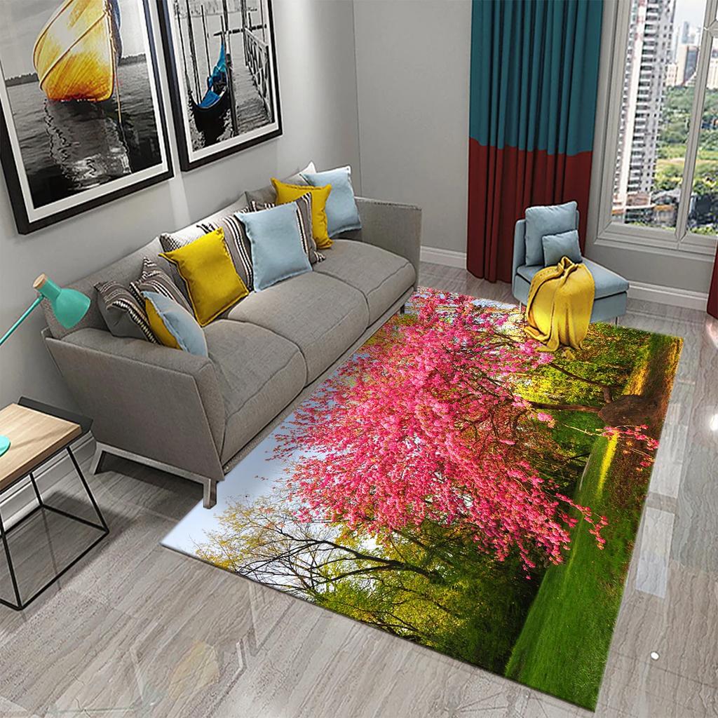 3D Pink Plum Blossom Carpet Romantic Love Rugs for Bathroom Kitchen Entrance Anti-Slip Rugs Home Decoration Mats Bedroom Rugs
