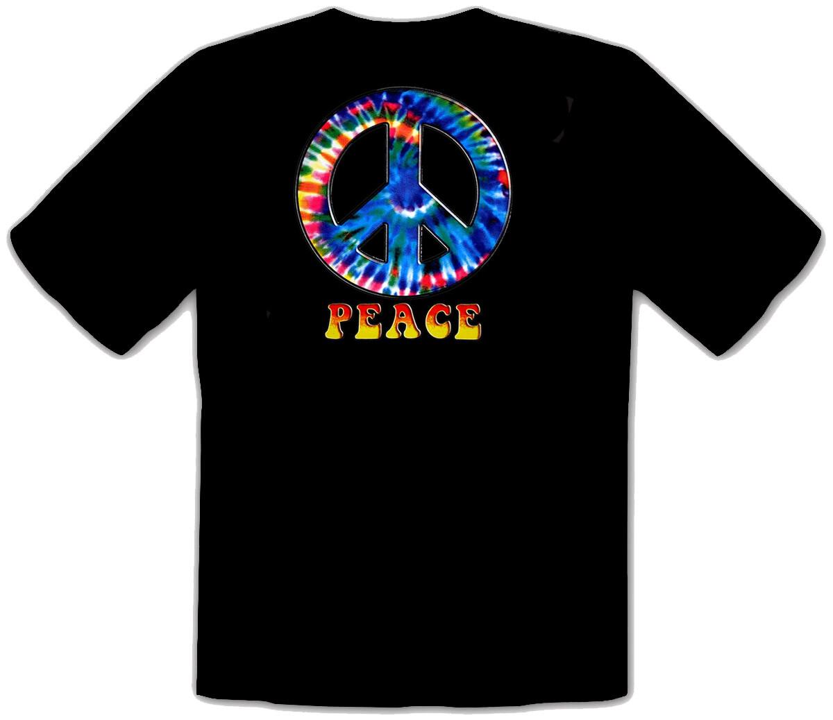 

26 Peace 70s TyeDye Batik Black T-Shirt -454- Unisex T-Shirt L